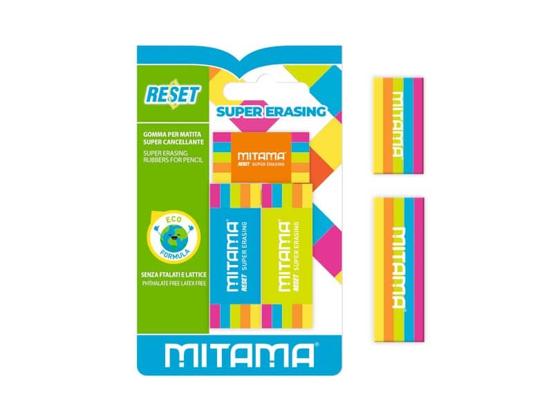 Gomma per matita alta qualit… Mitama Eco-Material Arcobaleno – colori assortiti – blister 2+1 pezzi – 62872
