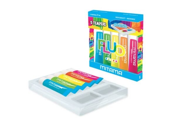 Tempera Mitama Pi— Lavabile - colori fluo assortiti - conf. 5 tubetti da 21 ml - 62869
