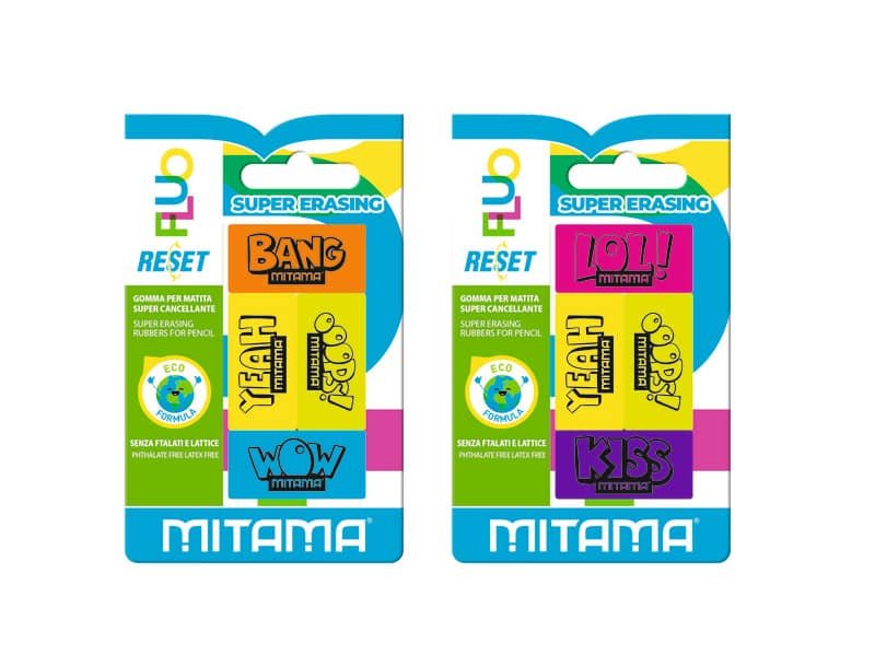 Gomma per matita Mitama Reset Fluo – colori fluo assortiti – conf. 4 pezzi – 61369