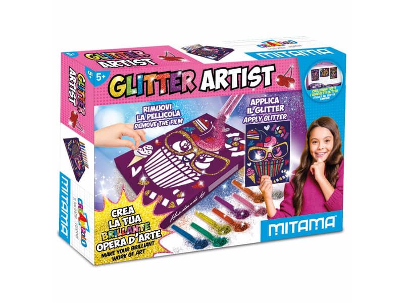 Glitter Artist Cat Mitama – Quadretto adesivo A4 + 8 Polverine Glitter + 2 Colle Glitter – colori assortiti 62867