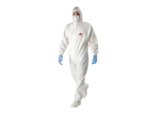 Tuta protettiva Lifeguard in TNT laminato 63 gr/m2 - taglia M - bianco - polsino elasticizzato - 101401-BG-M