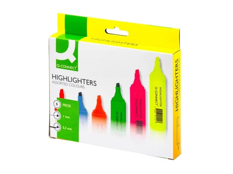 Evidenziatori Q-Connect 1,5-2 mm assortiti astuccio da 6 colori – KF01909
