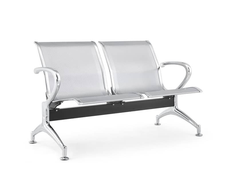 Panca in acciaio microforato per sala d’attesa Serena Group grigio – 2 posti L123 x P68 x H78 cm – SJ820G-2