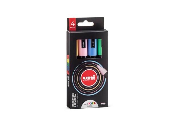 Marcatore a tempera con inchiostro pigmentato Uni Posca punta tonda 2,5 mm assortiti pastello - cf. 4 pz M PC5MP 4P