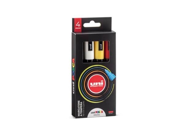 Marcatore a tempera con inchiostro pigmentato Uni Posca - punta tonda 2,5 mm assortiti - astuccio 4 pz - M PC5M 4P