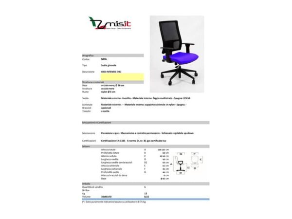 Sedia operativa girevole Unisit Nereide NDA schienele in rete - rivestimento Eco nero - con braccioli - NDA/BRTM/EN