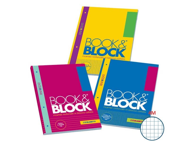 Blocco 40 ff A4 collato lato lungo – forati e rinforzati – 80 gr/mq Blasetti Blocco Book & Block quadretto 4M – 5721