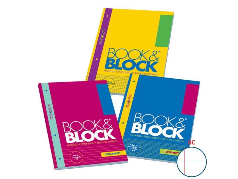 Blocco 40 ff A4 collato lato lungo – forati e rinforzati – 80 gr/mq Blasetti Blocco Book & Block 0C con margine 7740