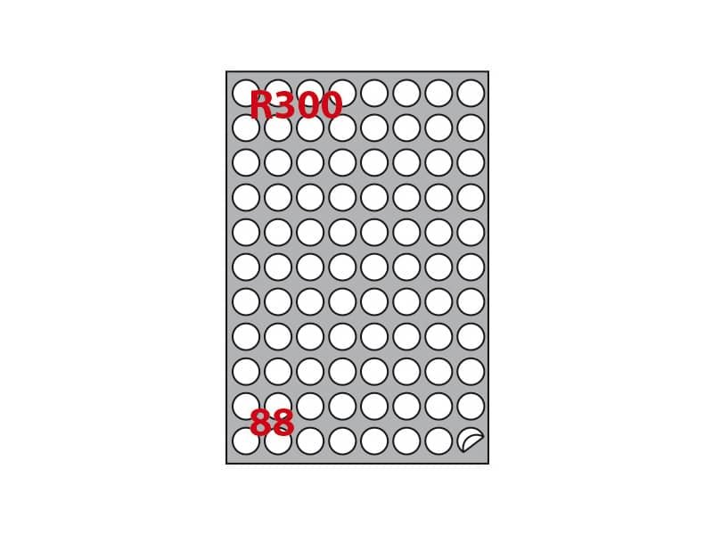 Etichette bianche rotonde permanenti Copiatabu R300 laser/inkjet – 88 et./foglio – cf. 100 fogli Markin 20 mm