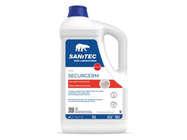 Sapone Liquido mani non profumato con 2 agenti antibatterici H.a.c.c.p. Securgerm Sanitec 5 L / 5 kg - 1031