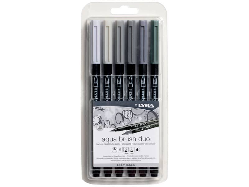 Pennarelli AQUA BRUSH DUO Set 6 pennarelli confezione appendibile Lyra colori grey set – L6521063