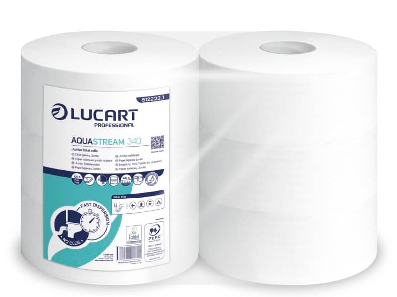 Carta igienica jumbo 2 veli Aquastream 340 – conf. 6 rotoli Lucart Professional 340 mt – 812222J
