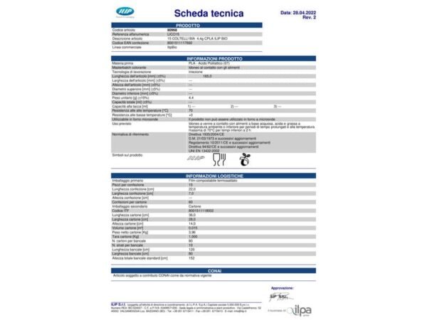Coltelli  in PLA cristallizzato bio - conf.15 pz bianchi IlipBio 4,4 gr 80968