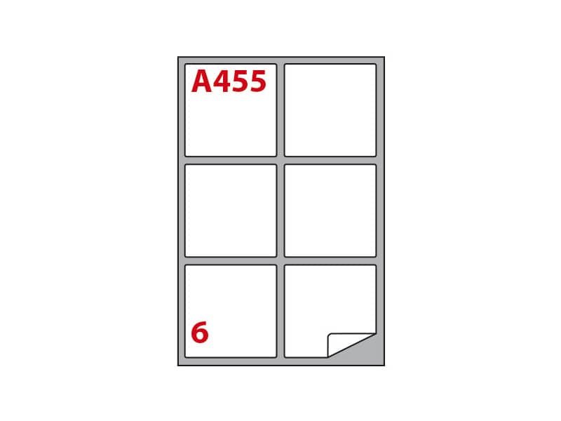 Etichette bianche permanenti Copiatabu A455 laser/inkjet – 6 et./foglio – conf. 100 fogli Markin 99,1×93,1 mm – X210A455