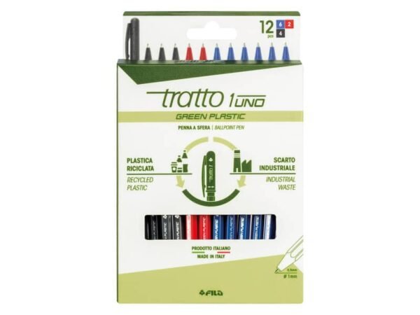 Penna a sfera Tratto 1 Green Plastic - conf. 12 pezzi in 3 colori assortiti - F04020000