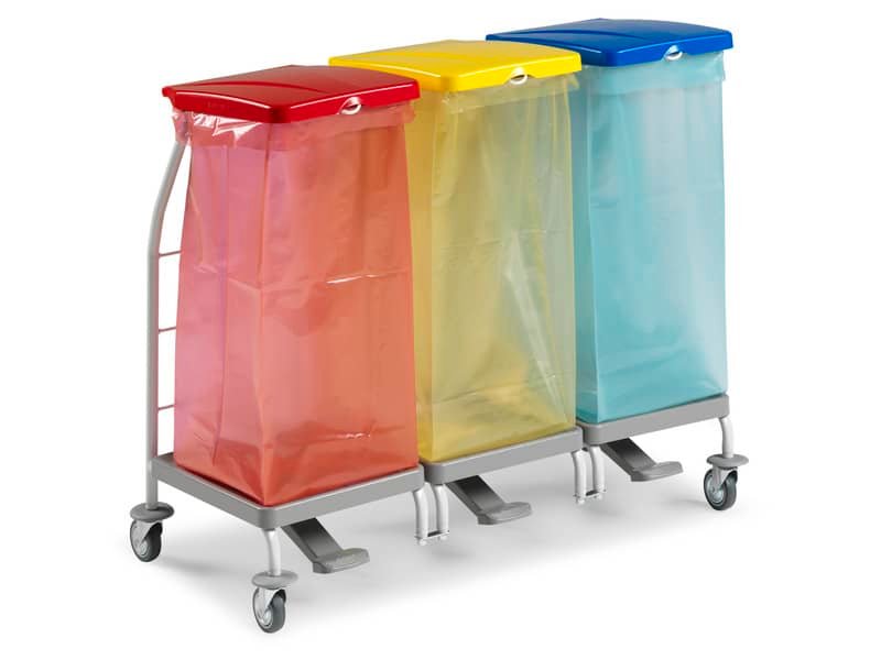 Carrello raccolta rifiuti in metallo verniciato Rilsan Dust 4165 con pedali – 48x110x95 cm TTS 3 x 70 L – 00004165