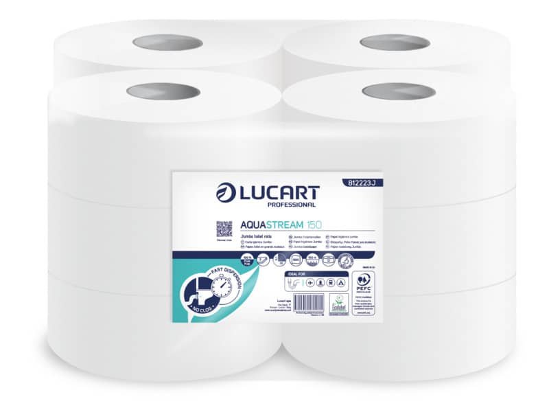 Carta igienica mini jumbo 2 veli Lucart Professionale Aquastream 150 conf. 12 rotoli da 150 mt – 812223J