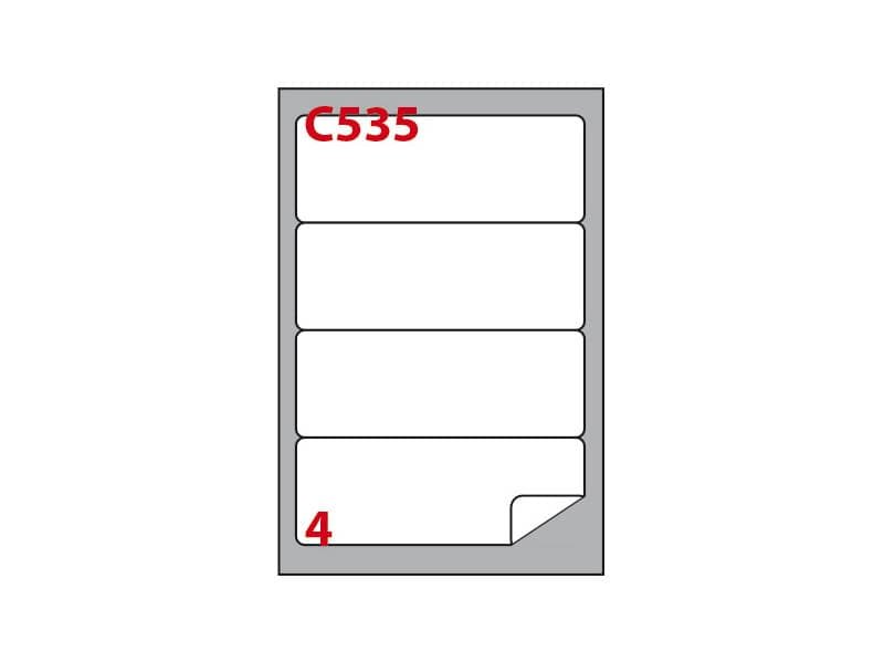 Etichette bianche Copiatabu C535 laser/inkjet – angoli arrotondati – 4 et./foglio – cf. 100 ff Markin 190×61 mm