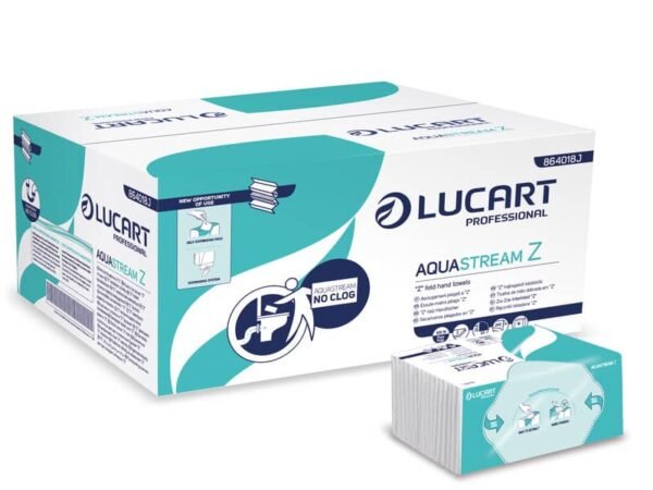 Asciugamano 2 veli Aquastream piegato a ''Z'' - conf. 15 pacchetti Lucart Professional 242 foglietti - 864018J