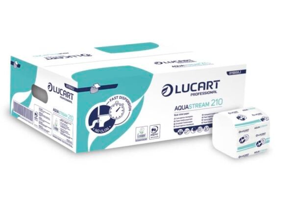 Carta igienica interfogliata 2 veli Lucart Professional Aquastream 210 conf. 40 pacchetti da 210 foglietti