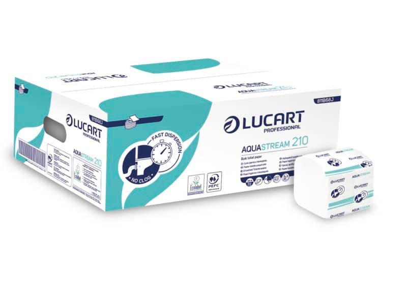 Carta igienica interfogliata 2 veli Lucart Professional Aquastream 210 conf. 40 pacchetti da 210 foglietti