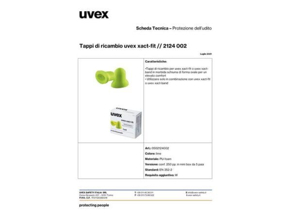 Capsule di ricambio per tappi auricolari monouso xact-fit Uvex lime - Conf. 250 paia - 2124002