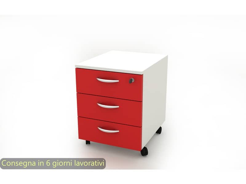 Cassettiera a 3 cassetti su ruote 17020 41x50xH.52,2 cm Artexport struttura bianca/frontalini rossi – 17020/3R/3T
