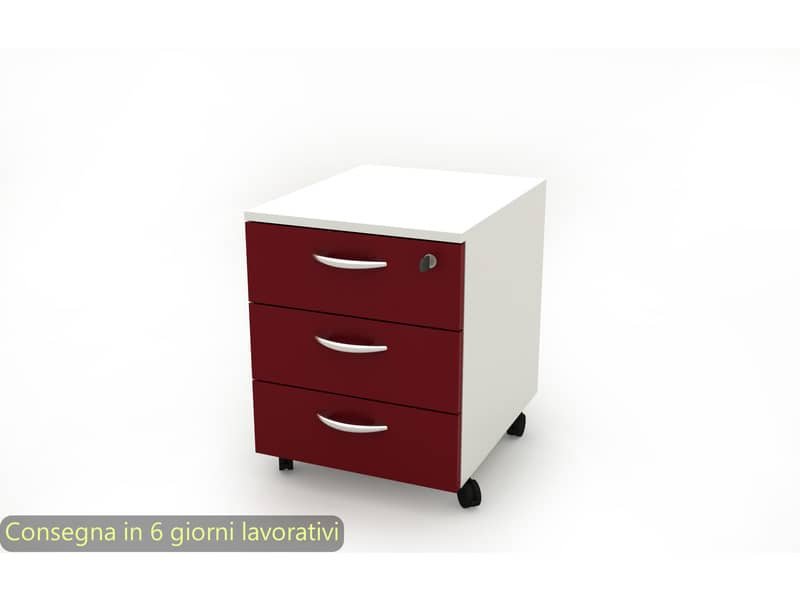 Cassettiera a 3 cassetti su ruote 17020 41x50xH.52,2 cm Artexport struttura bianca/frontalini prugna – 17020/3P/3T