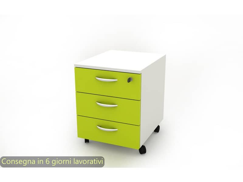 Cassettiera a 3 cassetti su ruote 17020 41x50xH.52,2 cm Artexport struttura bianca/frontalini verdi – 17020/3V/3T