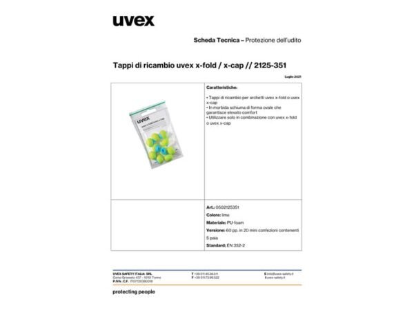 Capsule di ricambio per archetto x-cap - Uvex - conf. 60 paia in bustine da 5 paia  lime/blu - 2125351