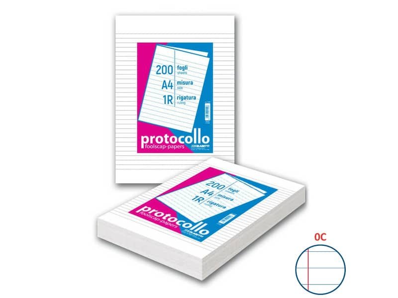 Fogli protocollo A4 – 60 gr/mq – Blasetti C con margine – Risma da 200 fogli – 1287