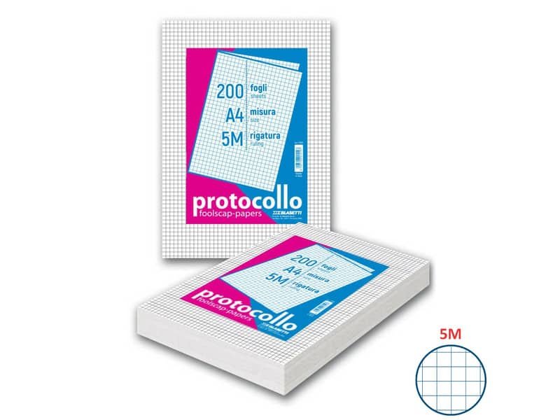 Fogli protocollo A4 – 60 gr/mq – Blasetti 5M – senza margini – Risma da 200 fogli – 1282