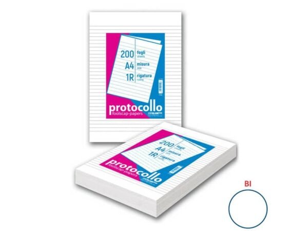 Fogli protocollo A4 - 60 gr/mq - Blasetti bianco - senza margini - Risma da 200 fogli - 1286