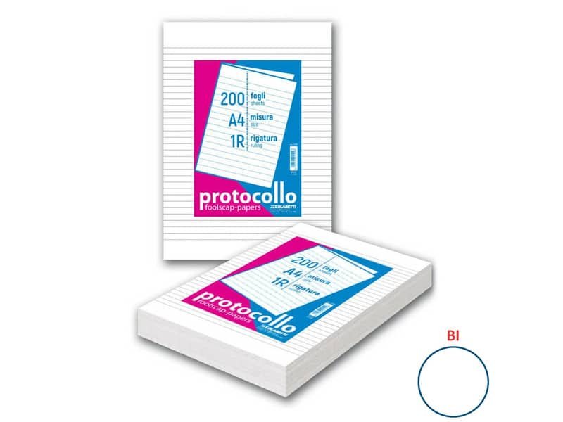 Fogli protocollo A4 – 60 gr/mq – Blasetti bianco – senza margini – Risma da 200 fogli – 1286