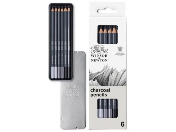 Scatola in metallo da 6 matite in carboncino Winsor&Newton nero 0490025