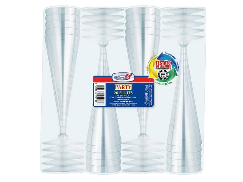 Bicchieri Flutes trasparenti in polistirene/diamant conf. 20 pz Dopla Reusable 120 ml – 22069