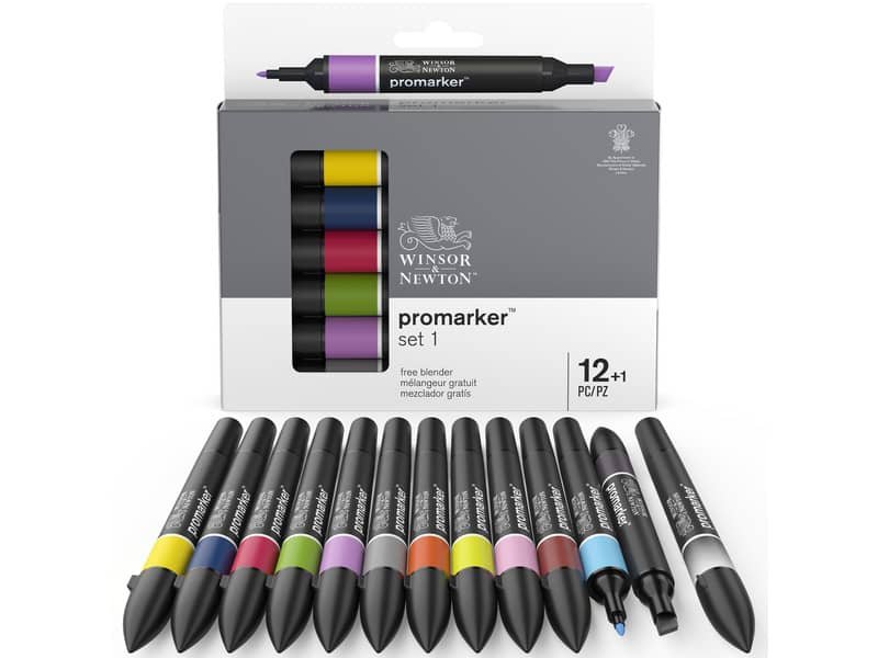 Set 12 pennarelli Promarker Winsor&Newton colori assortiti + pennarello blender – 0290137