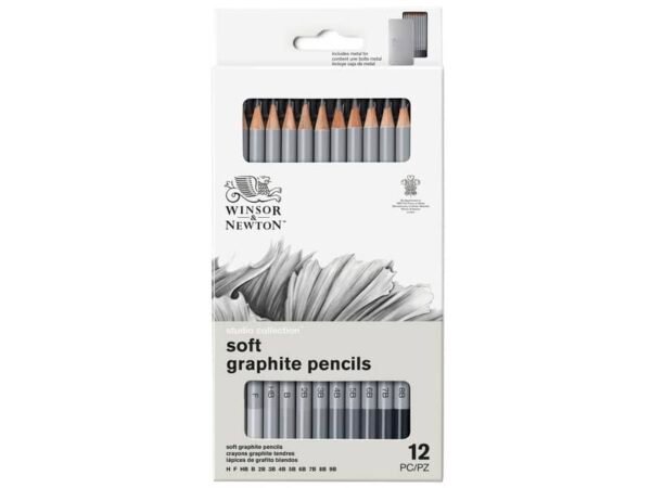 Scatola in metallo da 12 matite in grafite - durezze assortite Winsor&Newton nero - 0490007