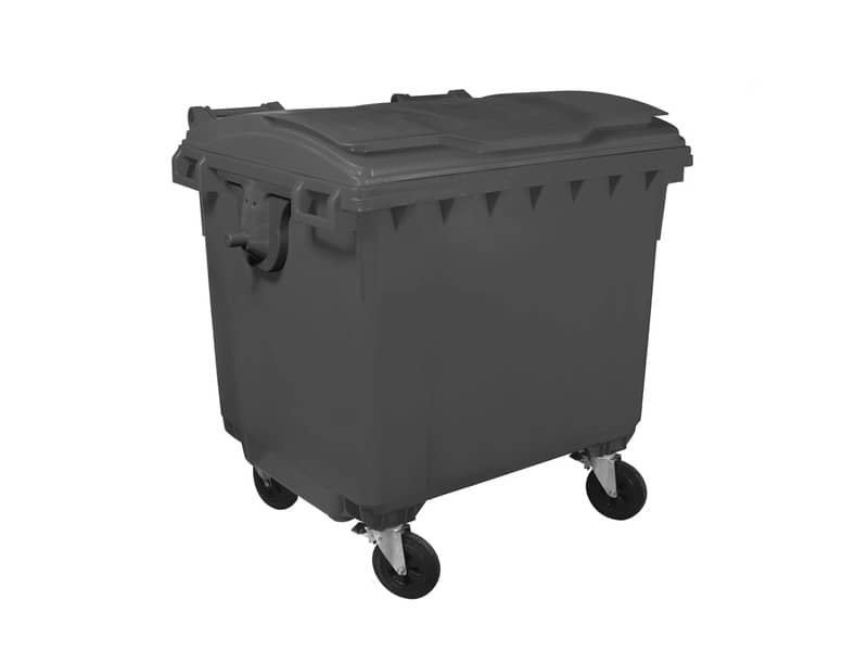 Cassonetto portarifiuti carrellato 1100 lt con coperchio piano e maniglie a labbro Mobil Plastic grigio –