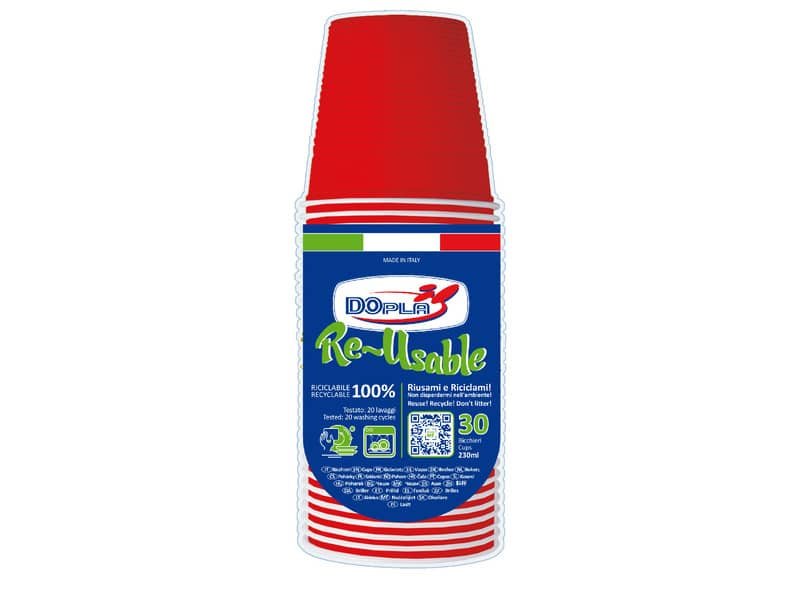 Bicchieri rosso in polistirene conf. 30 pz Dopla Reusable 230 ml 22703