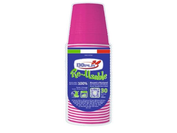 Bicchieri fucsia in polistirene conf. 30 pz Dopla Reusable 230 ml 22699
