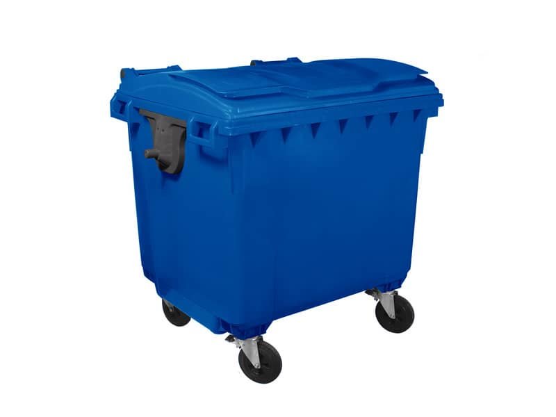 Cassonetto portarifiuti carrellato 1100 lt con coperchio piano e maniglie a labbro Mobil Plastic blu – 1/1100/5-BLB