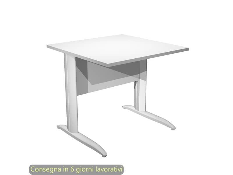 Scrivania piano bianco 80x80xH.72 cm gamba a L in metallo bianco opaco linea Presto Artexport – 001K2/3/AN