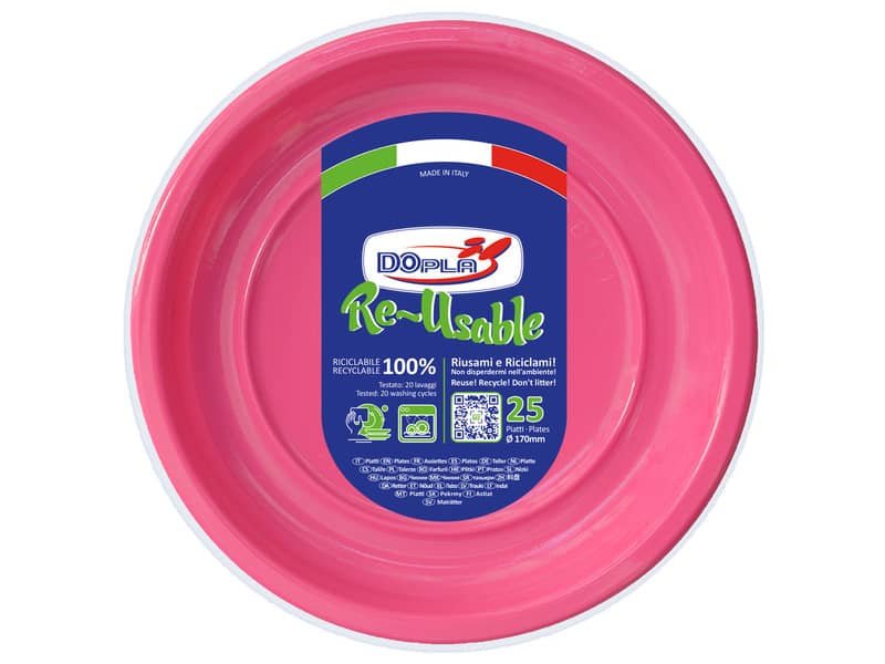 Piatti frutta fucsia in polistirene h.18 mm conf. 25 pz Dopla Reusable  170 mm 11751