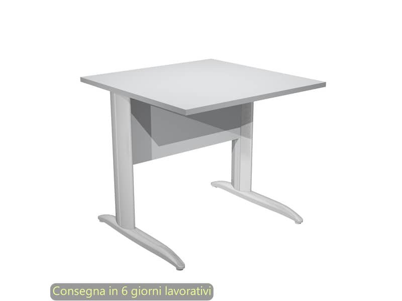 Scrivania piano grigio 80x80xH.72 cm gamba a L in metallo effetto cromato linea Presto Artexport – 001K2/9/AR