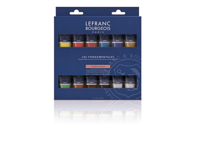 Vernice Acrilica fine in tubetto 20 ml – Lefranc Bourgeois – colori assortiti – Conf. 12 pezzi – 300341
