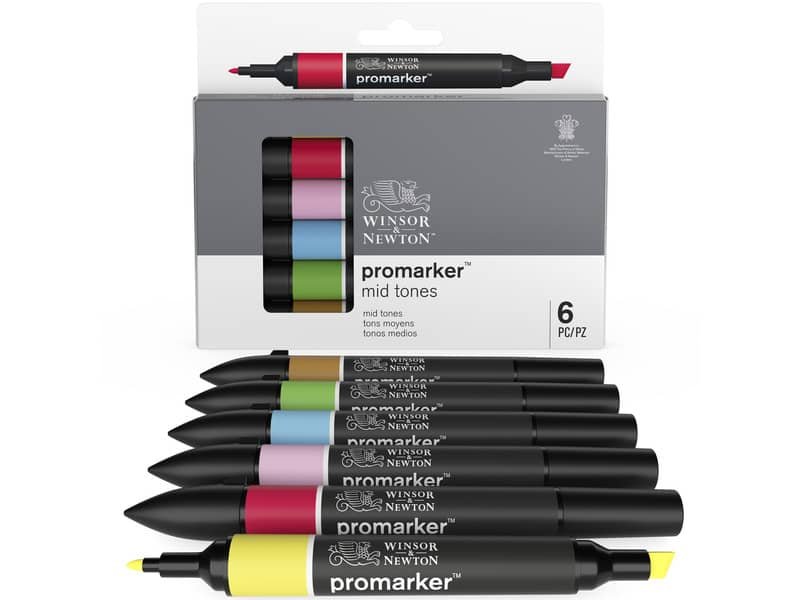 Set 6 pennarelli Promarker doppia punta fine-larga Winsor&Newton – assortiti colori tenui – 0290112