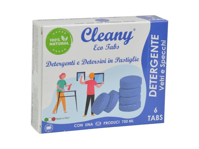 Detergente igienizzante vetri e specchi in pastiglie CLEANY Eco tabs brezza marina – conf. 6 pz – CLT200