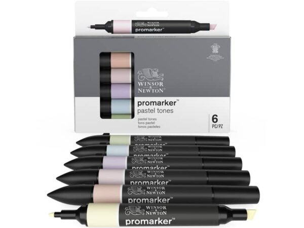 Set 6 pennarelli Promarker doppia punta fine-larga Winsor&Newton - assortiti colori pastello - 0290113
