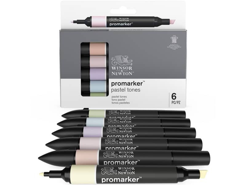 Set 6 pennarelli Promarker doppia punta fine-larga Winsor&Newton – assortiti colori pastello – 0290113